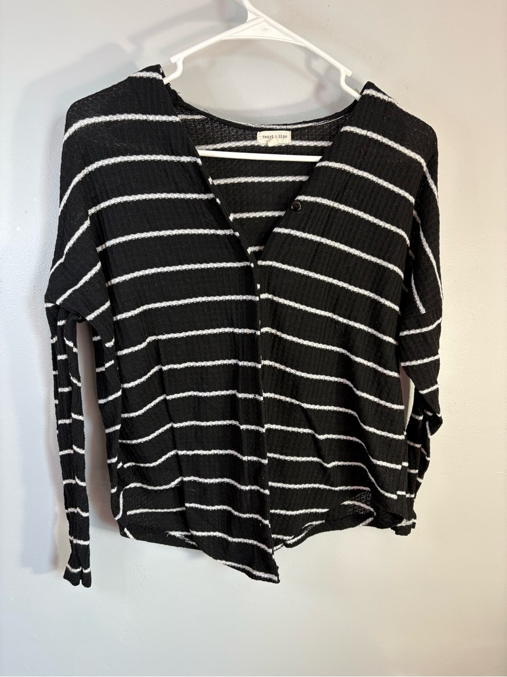 Heart Hips Black and White Striped V-Neck Long Sleeve Top